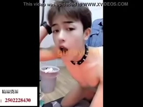 Young and straight Korean gay in action